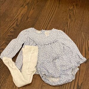 Blue Floral Baby Outfit with Tights